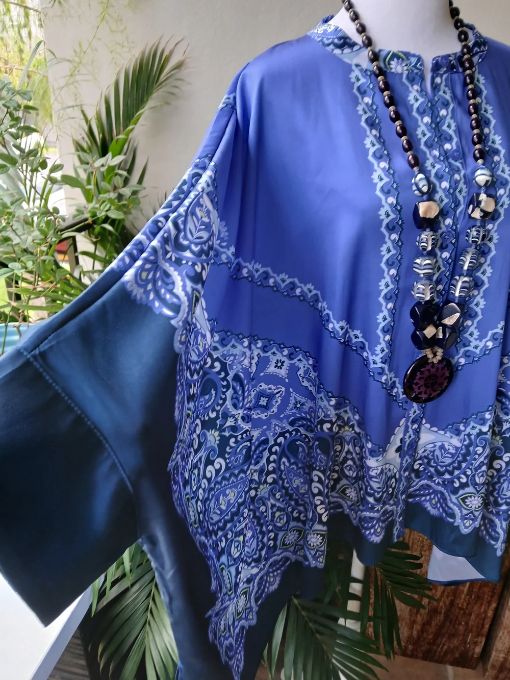 🔥Chico's Blue Printed Paisley Tunic Kimono Poncho Top & FREE GIFT L-XL - Picture 10 of 16